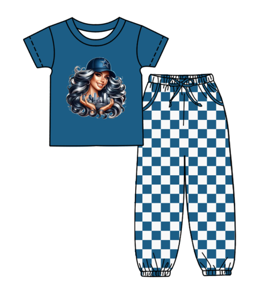 Custom moq 8 mix size milk silk summer teams baby boy clothes blue plaid short sleeve pants sets-25.9.30