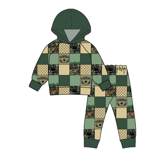 9.23 custom each style moq 5eta 4-6week baby boy clothes HUNTING green hooded long sleeve pants sets