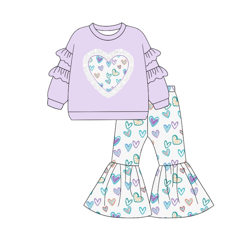 9.6 custom each style moq 5eta 4-6week Sibling Sister love light purple baby girl sets and dress and rompers match family design