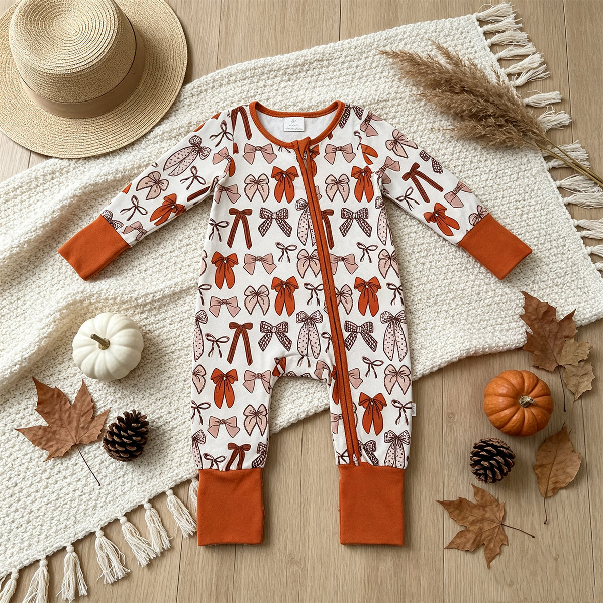 NEW RTS NO MOQ milk silk LR3158 Baby Girls Bows Plaid Fall Long Sleeve Two Way Zip Convertible Rompers
