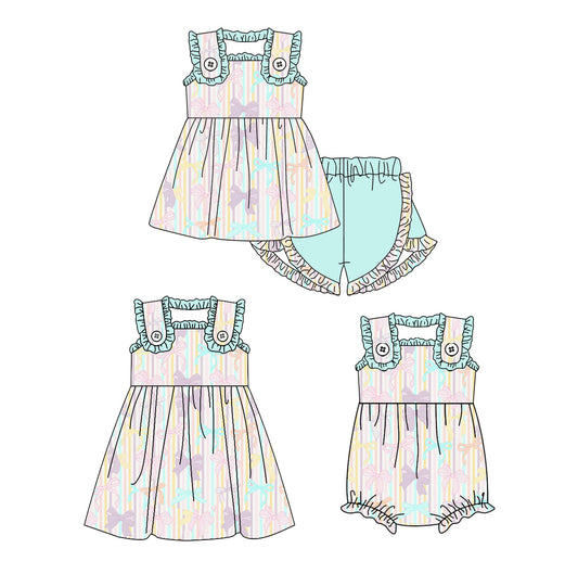 3.14 Custom moq 5 mix size Sibling Baby Girl's Blue Sleeveless Top And Shorts Set Cute Romper Dress for Summer