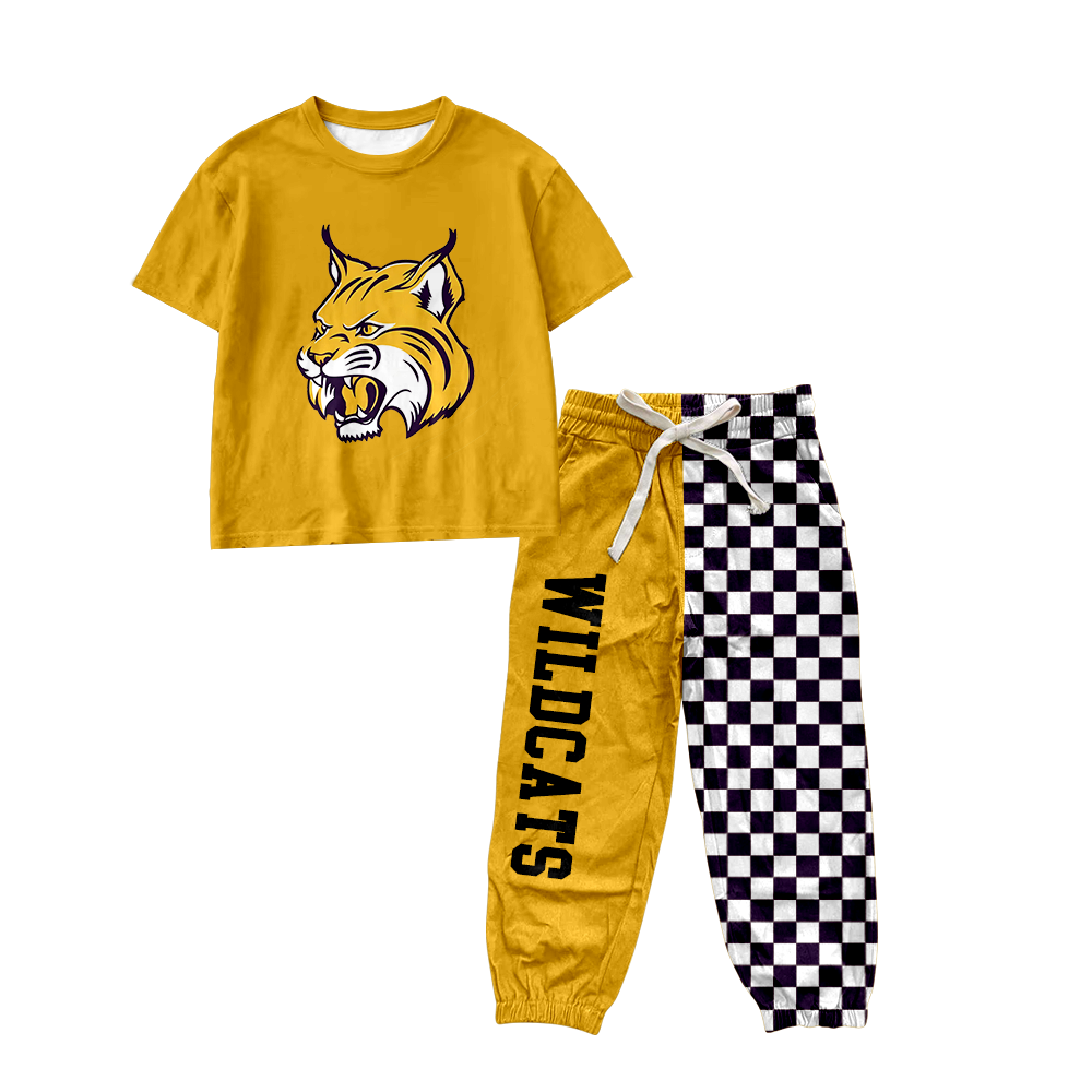 custom moq 5 mix size MSD073005 Baby Kids Short Sleeve Shirt Plaid Patchwork Long Pants Team Casual Set