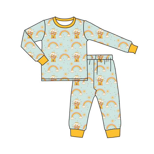 8.13 custom each style moq 5eta 4-6week Sibling Sister rainbow yellow baby girls sets and rompers match family design