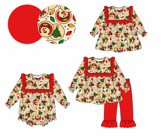 25.5.14 custom each style moq 5eta 4-6week Sibling Sisters Christmas trees red baby girl long sleeve pants sets and dress and rompers match family design