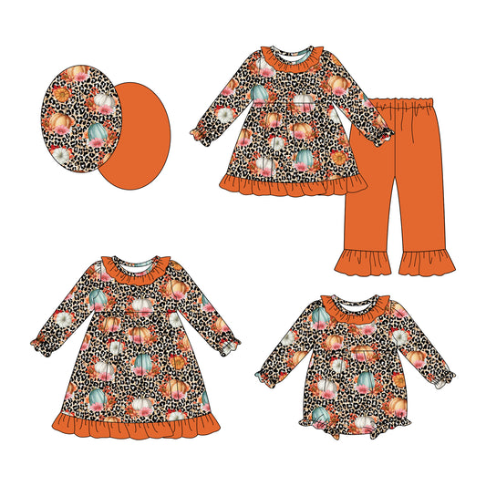 25.7.17 custom each style moq 5eta 4-6week Sibling Sisters pumpkin baby girl long sleeve pants sets and dress and rompers match family design