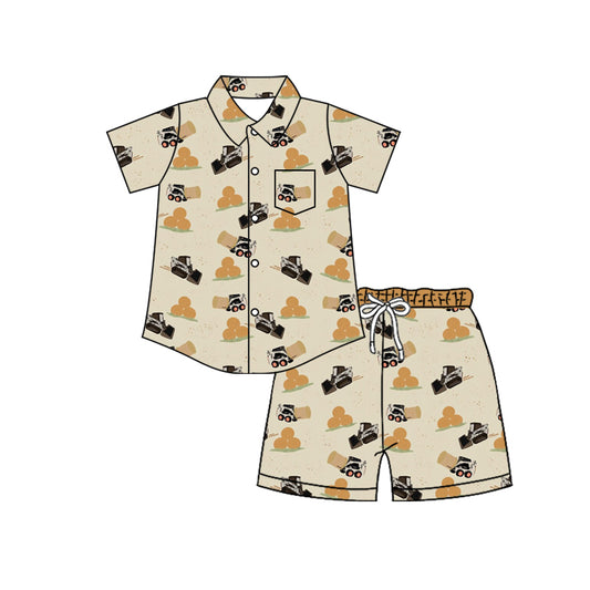 4.8 Custom moq 5 mix size Baby Boy Short-Sleeved Button-Down Top with Pockets And Shorts Set Cute Casual Outfit