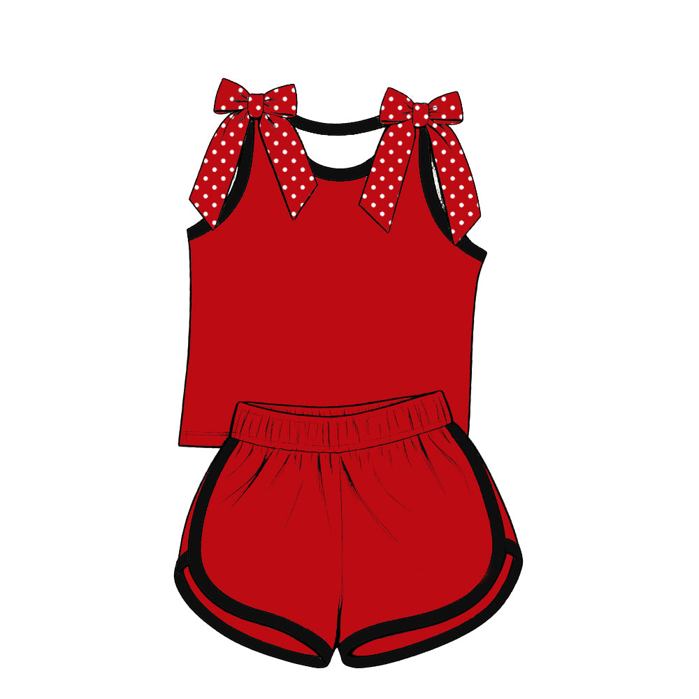 custom moq 5 mix size Baby Girls Red Black Bow Sleeveless Top Shorts Sets Vest Top Bows Skirt Shorts Sets Dress Yoga Active Scallop Sets