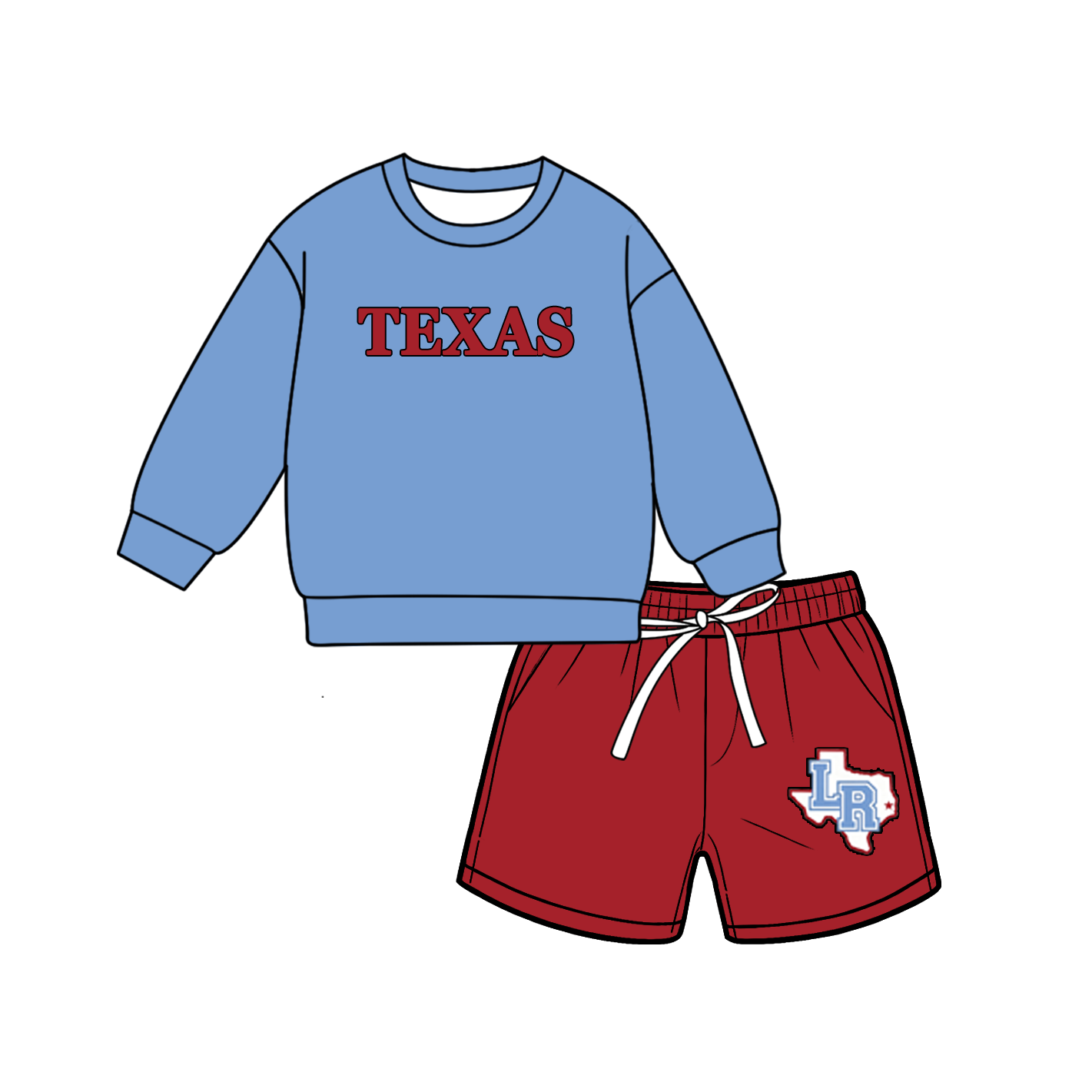custom moq 5 mix size MSD071103 Baby Kids Letter Printed Long Sleeve Top Drawstring Shorts Team Clothes Set