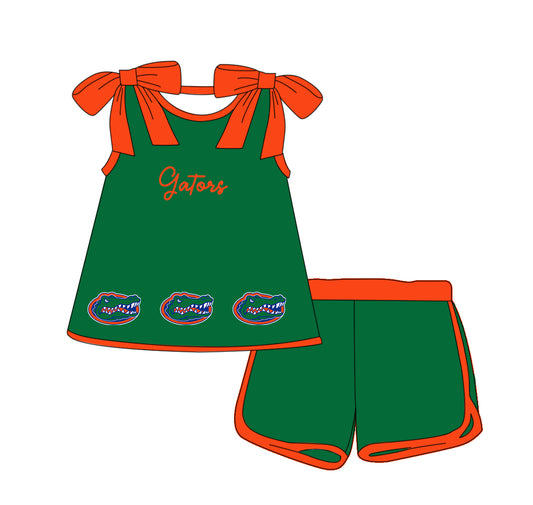 Custom moq 5 each style eta 6-8weeks baby girl clothes team green suspender shorts sets-25.10.14