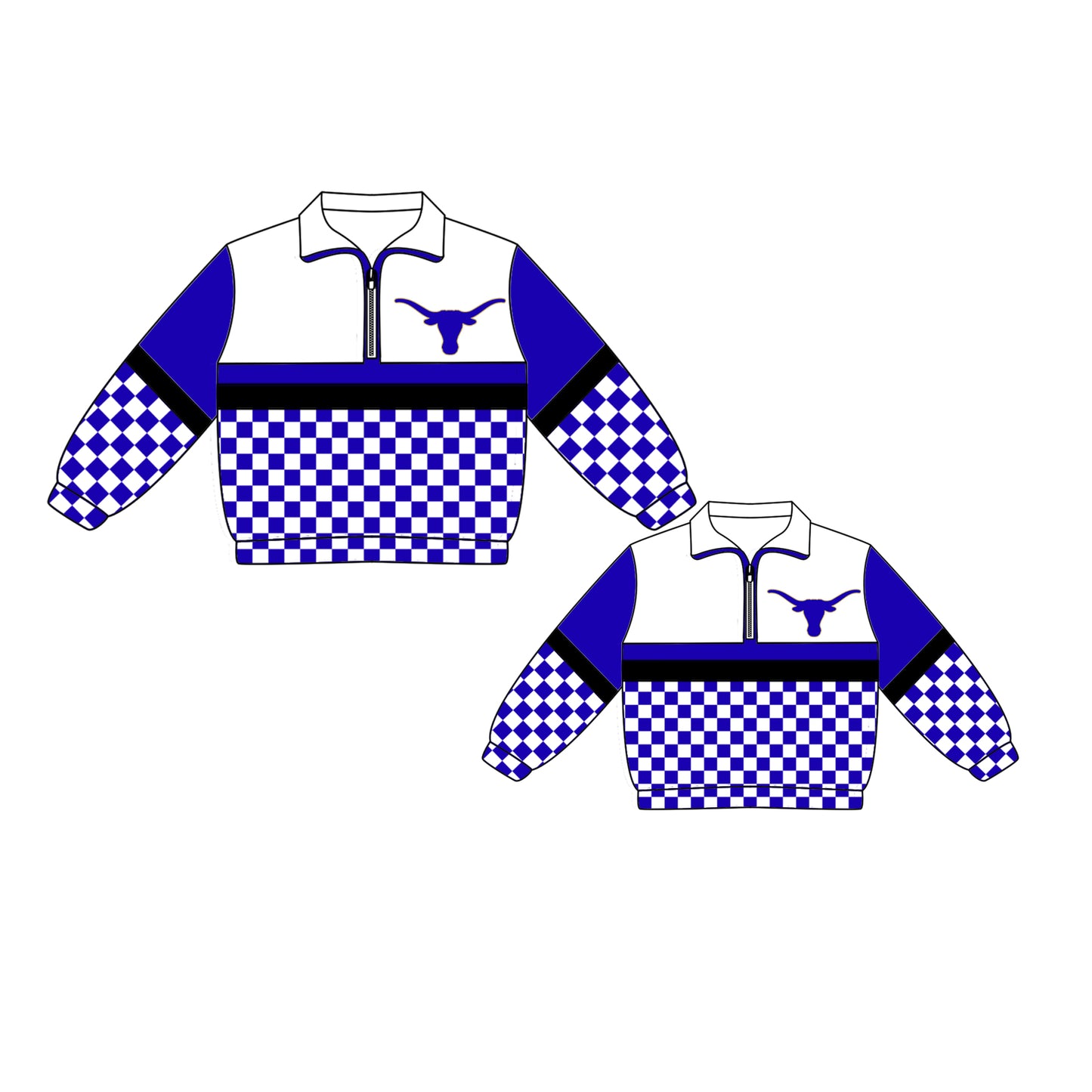 Custom moq 5 mix size milk silk summer teams Daddy and Me Checked Long Sleeve Blue Team Pullover Tops