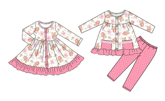 25.8.30 custom each style moq 5eta 4-6week Sibling Sisters Christmas bow baby girl long sleeve pants sets and dress match family design