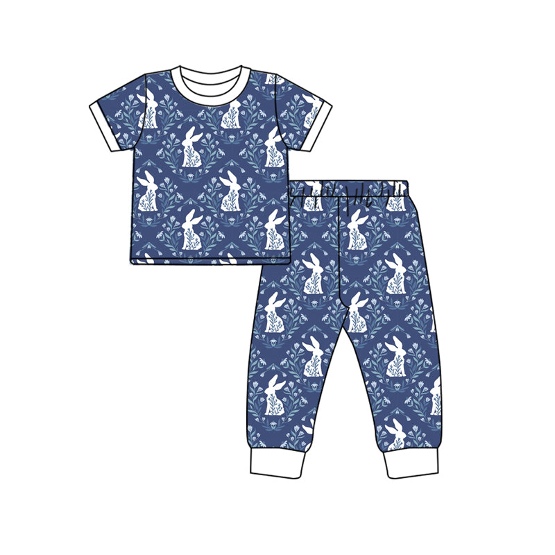 10.25 custom each style moq 5eta 4-6week Sibling Sister easter rabbit blue baby girls short sleeve sets and rompers match design