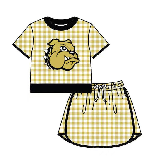 Custom moq 5 mix size milk silk summer teams Baby Girls Plaid Short Sleeve Top Skirt Two Piece Set