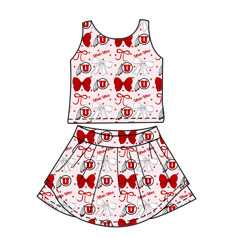 Custom moq 5 mix size milk silk summer teams baby girls clothes team bow red sleeveless skirts sets and dress 1 and dress 2 and dress 3-25.6.25