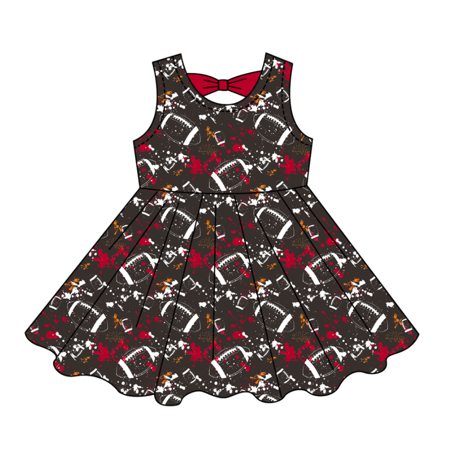 Custom moq 5 mix size milk silk summer teams Baby Girls Football  Sleeveless Bow Back Cutout Knee Length Dresses