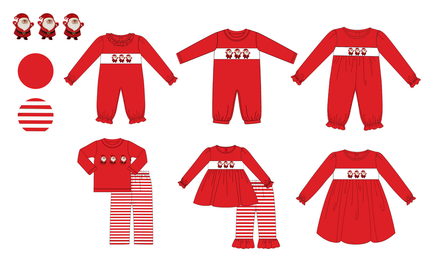 5.20custom each style moq 5eta 4-5week Sibling Sister Christmas style Santa Claus print red girls and boys outfits and baby romper and dress match family design