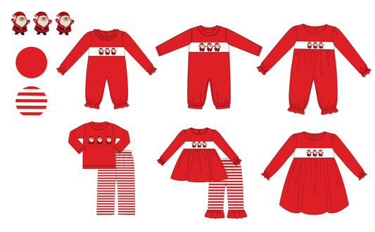 5.20custom each style moq 5eta 4-5week Sibling Sister Christmas style Santa Claus print red girls and boys outfits and baby romper and dress match family design