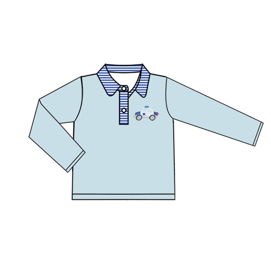 5.20custom each style moq 5eta 4-5week Sibling Sister police car prints blue boys outfits and baby romper match family design
