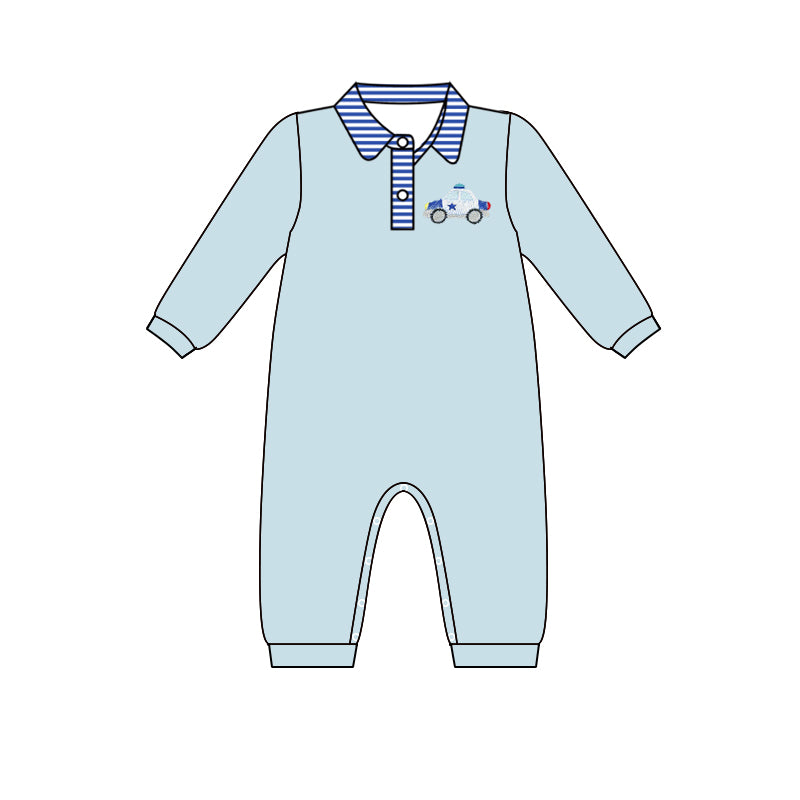 5.20custom each style moq 5eta 4-5week Sibling Sister police car prints blue boys outfits and baby romper match family design