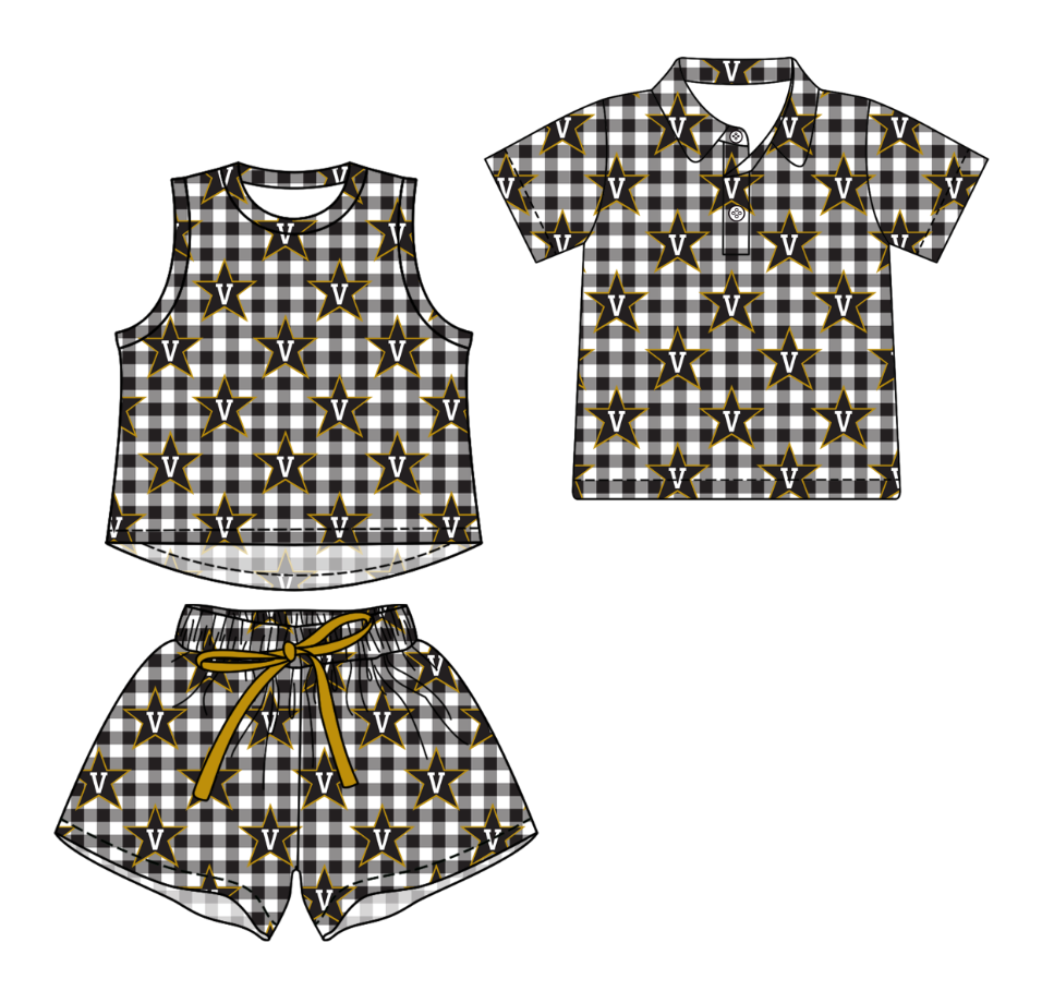 Custom moq 5 mix size milk silk summer teams Girls Sleeveless Checked  Top And Short Sets Boys Short Sleeve Checked Button Polo Shirt Top
