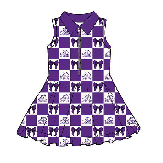 Custom moq 3 or 5 mix size milk silk summer teams baby girl clothes bow purple sleeveless dress-26.1.26