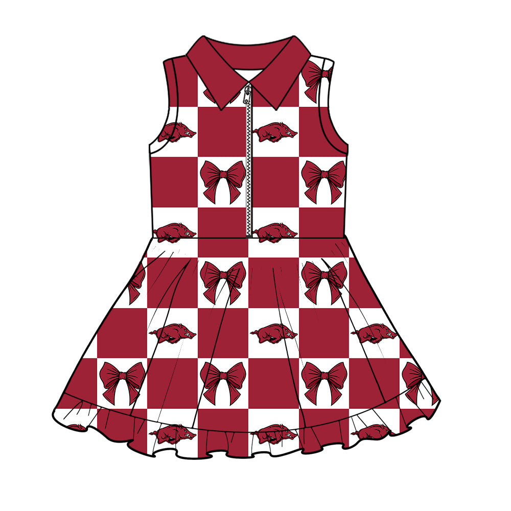 Custom moq 3 or 5 mix size milk silk summer teams baby girl clothes bow dark red sleeveless dress-26.1.17