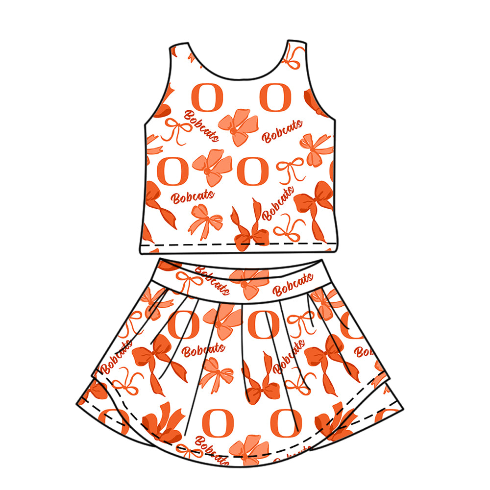 Custom moq 5 mix size milk silk summer teams Baby Girls Bow Orange Vest Top Skirt Shorts Sets Sleeveless Knee Length Dresses Yoga Shorts Yoga Active Outfit
