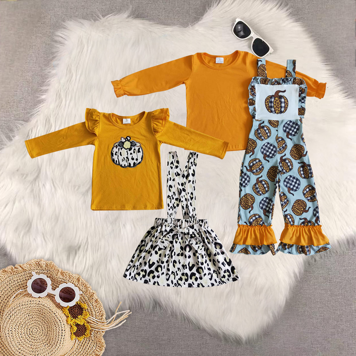 RTS NO MOQ Sibling baby girls clothes pumpkin long-sleeved pants and dresses