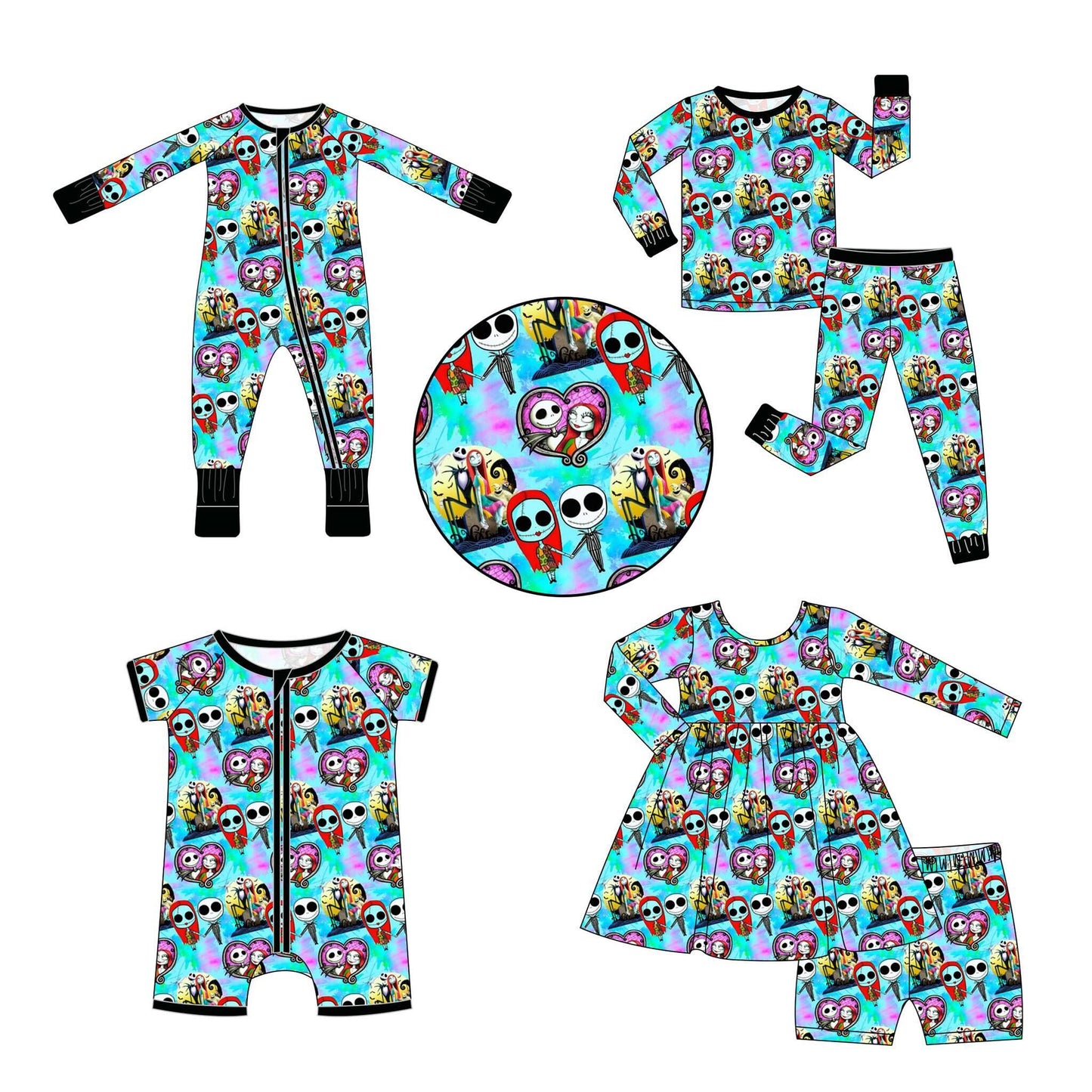 5.9custom each style moq 5eta 4-5week Sibling Sister Halloween style prints blue girls and boys outfits and baby rompers match family design