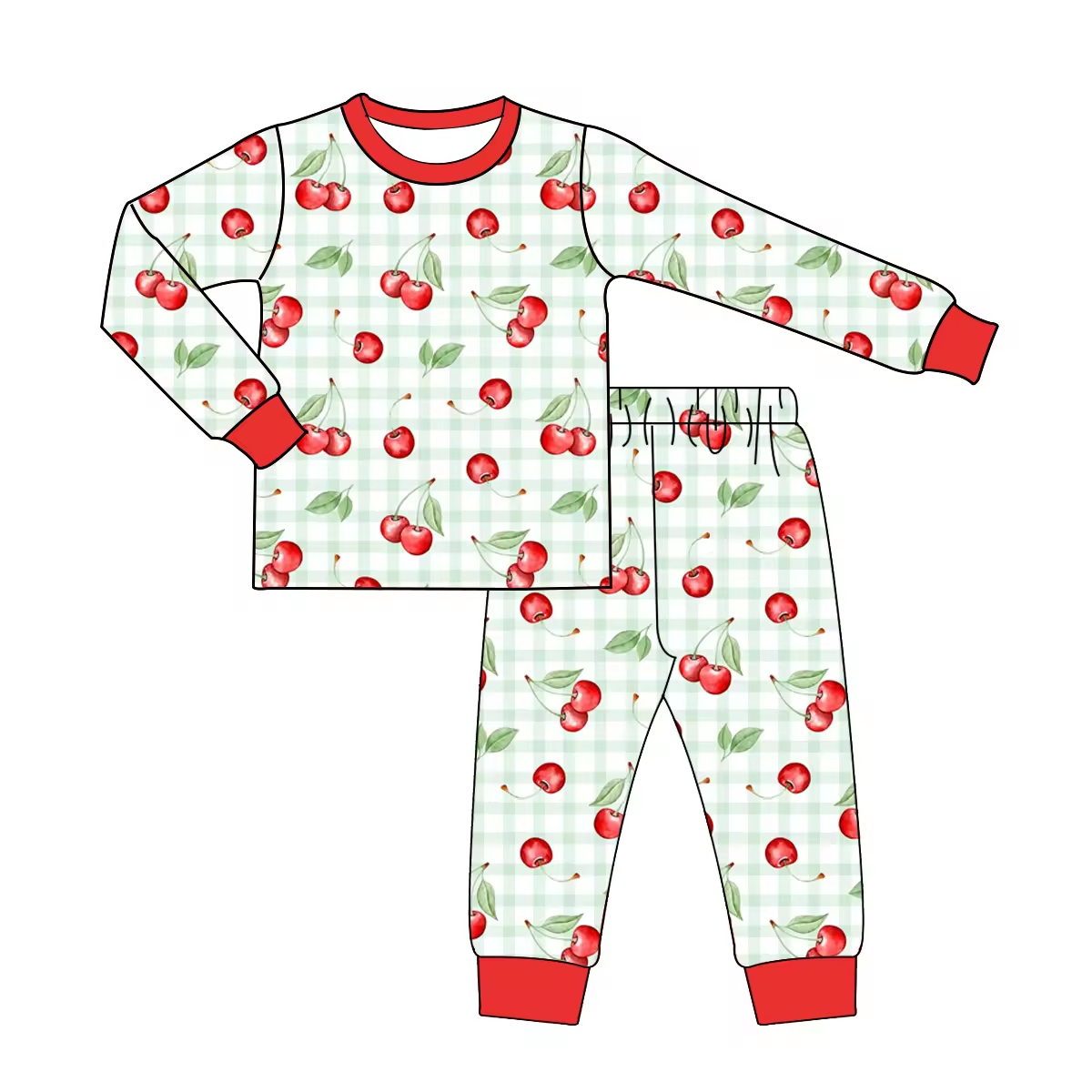 Custom moq 3 each mix size eta 6-8weeks  Fruit Cherry Light Green Plaid Mixed Set