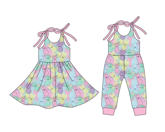 25.12.24 custom each style moq 5 eta 6-8week Sibling Sister bunny baby short sleeve romper and dress match design