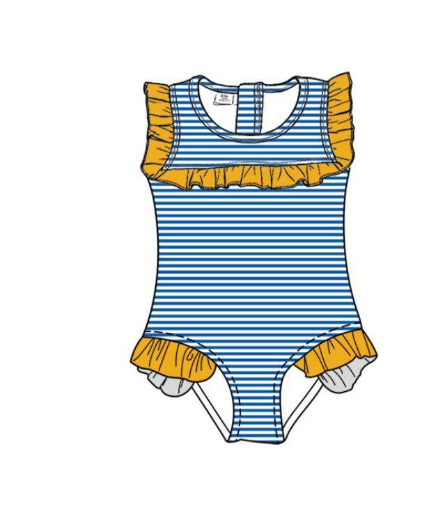 Custom moq 5 mix size milk silk summer teams baby girl boys clothes Yellow Two-Piece Swimsuit Set One Piece Swimsuits boy swim trunks