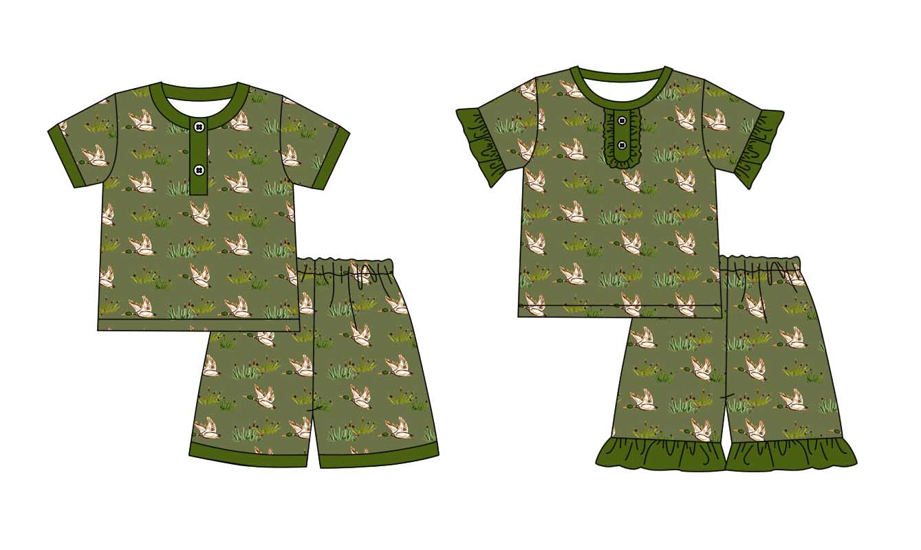 11.1 custom each style moq 5eta 4-6week Sibling Sister duck baby girl short sleeve shorts sets 1 and sets 2 match design