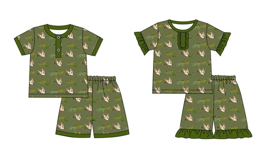 11.1 custom each style moq 5eta 4-6week Sibling Sister duck baby girl short sleeve shorts sets 1 and sets 2 match design