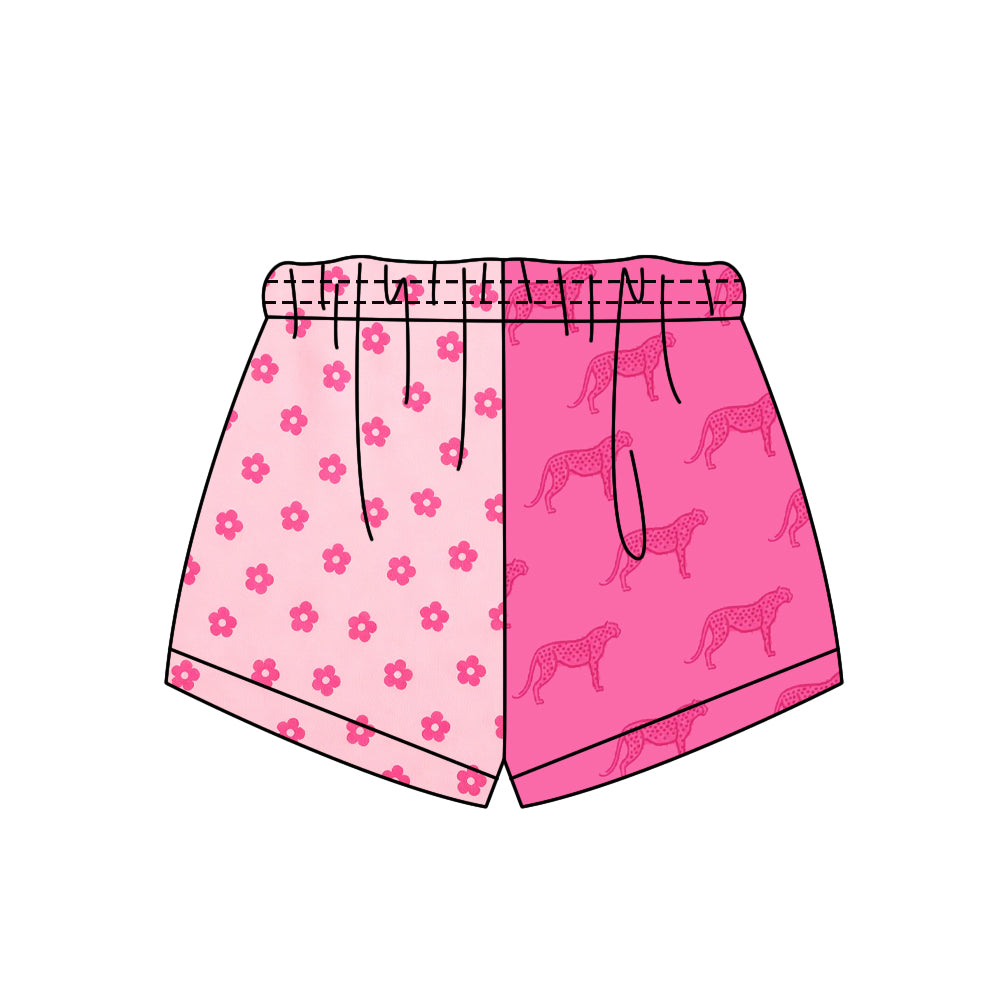 Custom moq 5 mix size milk silk summer teams Adult And Kids Pink Floral Print Summer Shorts
