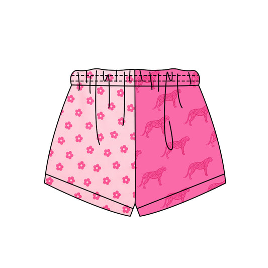 Custom moq 5 mix size milk silk summer teams Adult And Kids Pink Floral Print Summer Shorts