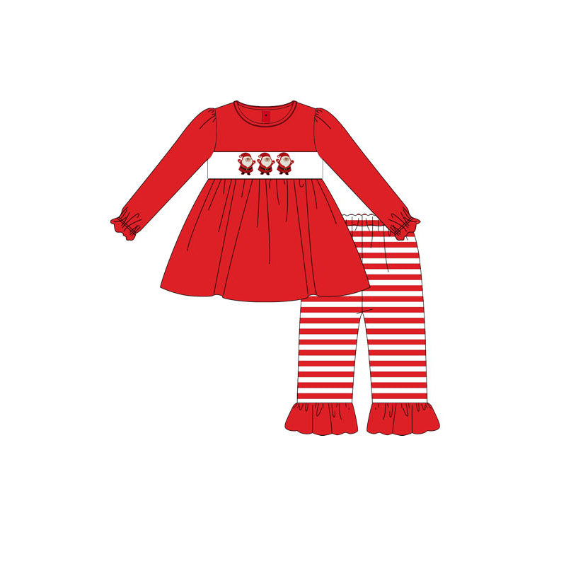 5.20custom each style moq 5eta 4-5week Sibling Sister Christmas style Santa Claus print red girls and boys outfits and baby romper and dress match family design