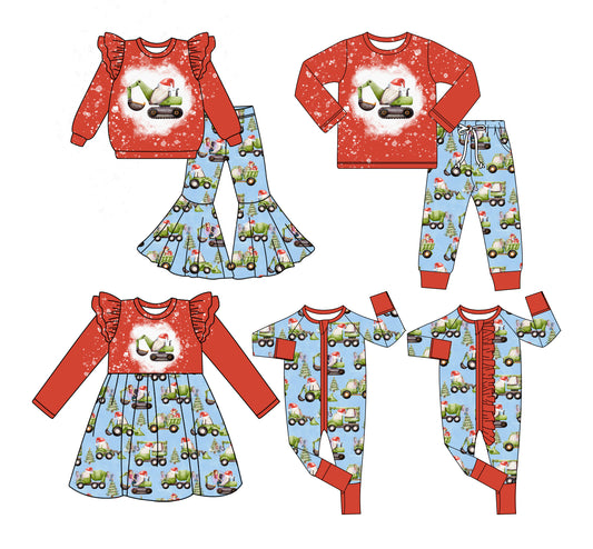25.6.28 custom each style moq 5 eta 4-6week Sibling Sisters Christmas baby girl long sleeve pants sets 1 and sets 2 and romper 1 and romper 2 and dress match family design