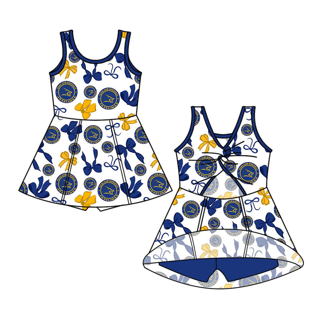 Custom moq 5 mix size milk silk summer teams Girls Sleeveless Bow Yoga Active Knee-Length Dresses