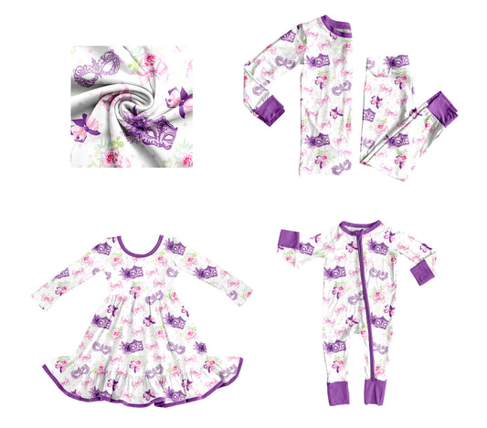 25.9.5 custom each style moq 5eta 4-6week Sibling Sisters mardi gras floral baby girl long sleeve pants sets and dress and rompers match family design
