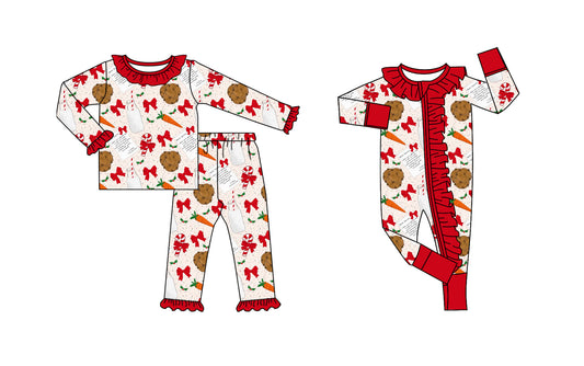 25.9.1 custom each style moq 5eta 4-6week Sibling Sisters Christmas biscuit bow red baby girl clothes long sleeve pants sets and romper match family design