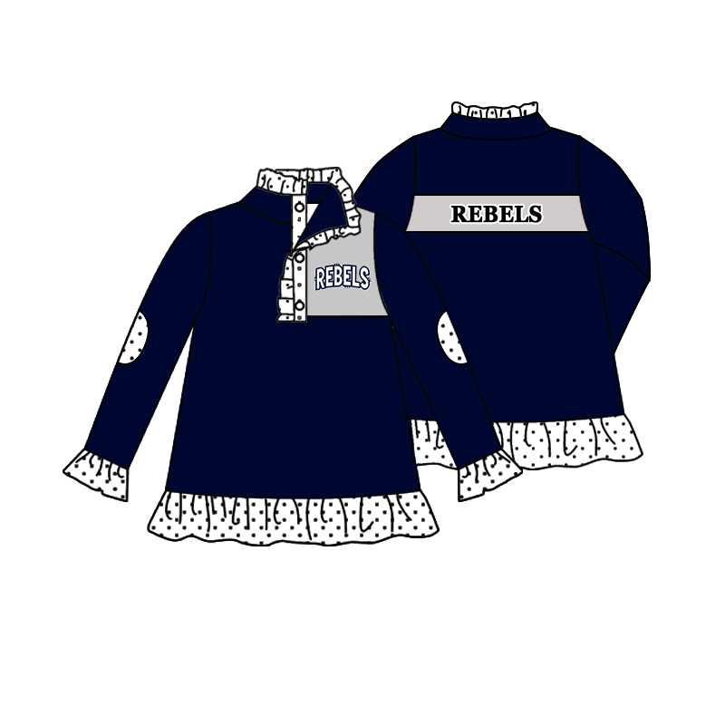 custom moq 5 mix size MSD072904 Baby Girls Print Ruffle Zip Pullover Long Sleeve Tunic Top Polka Dot Ruffle