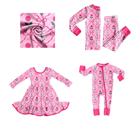 25.9.9 custom each style moq 5eta 4-6week Sibling Sisters floral bow baby girl long sleeve pants sets and dress and rompers match family design
