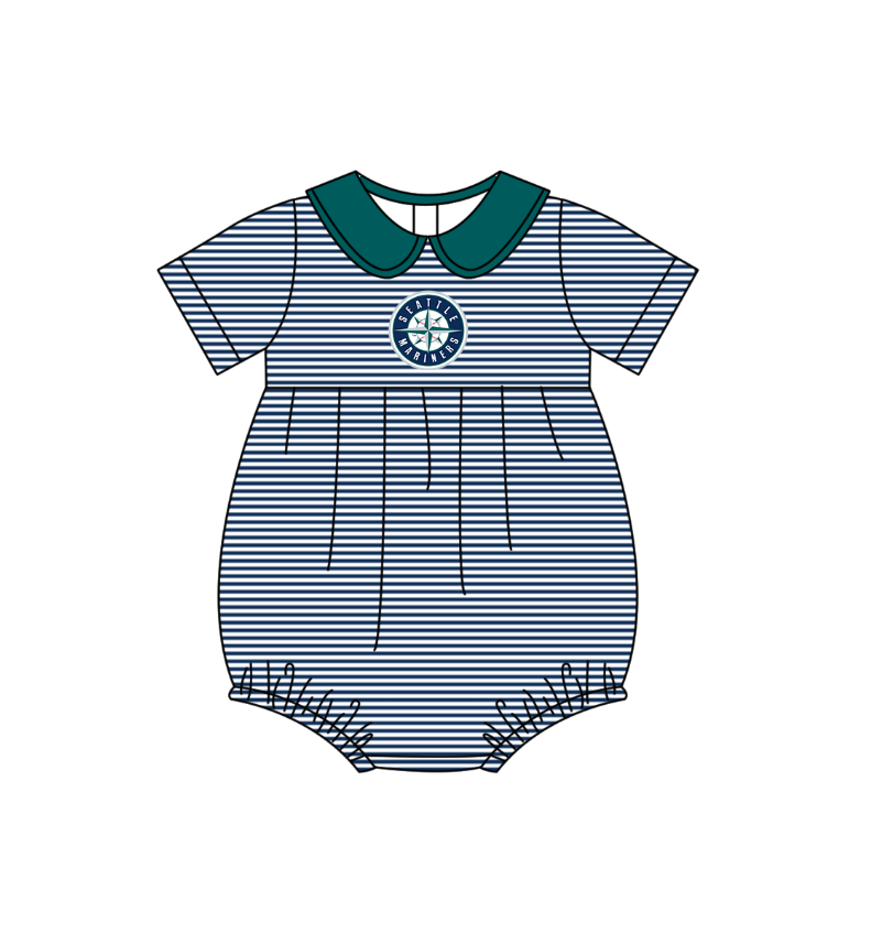 Custom moq 5 mix size milk silk summer teams Baby Boys And Girls Navy Blue Short-Sleeved Shirt And Checked Shorts Set Matching Striped Rompers Outfit Set