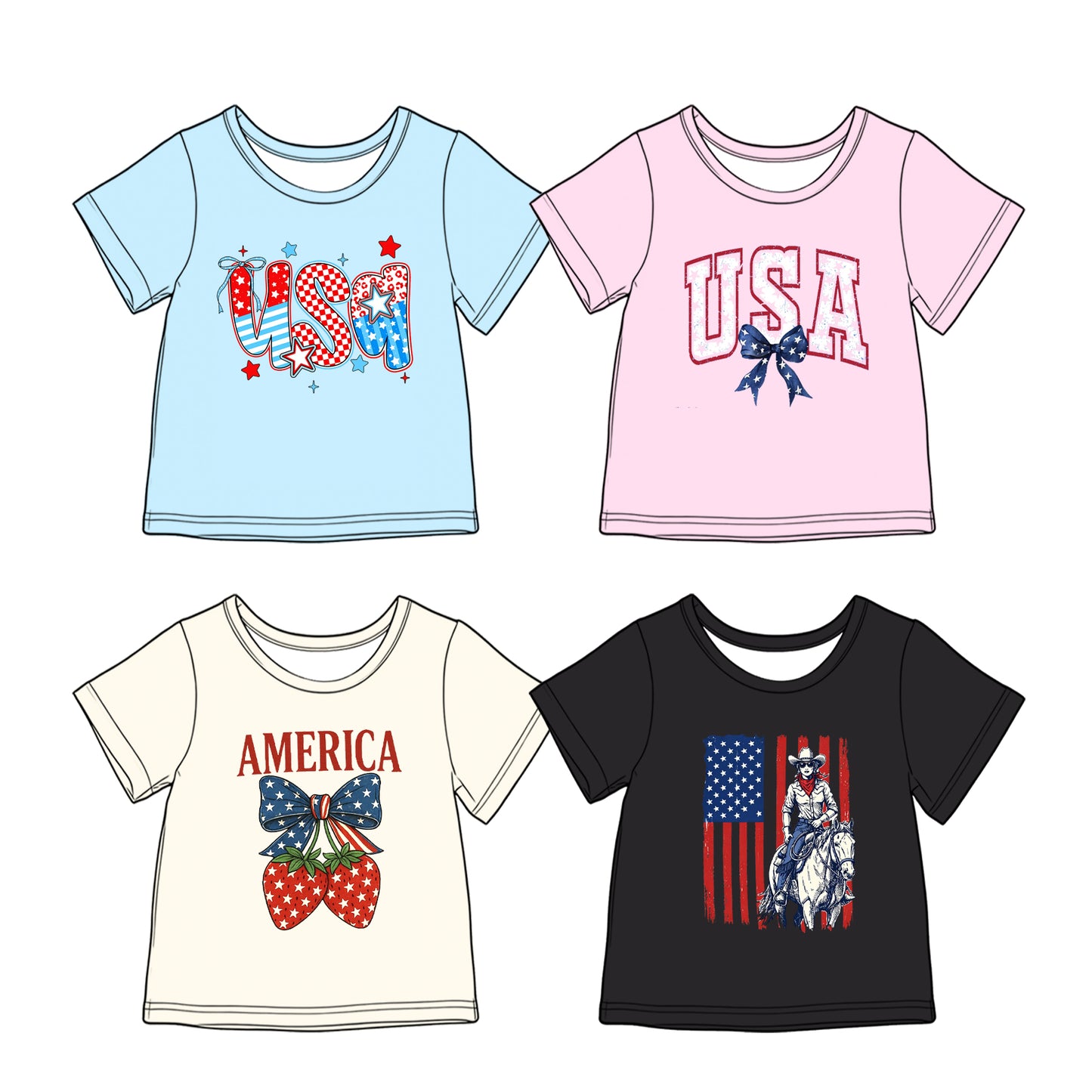 3.31 Custom moq 5 mix size Sibling Baby Short-Sleeved 4th of July Top Summer Clothing