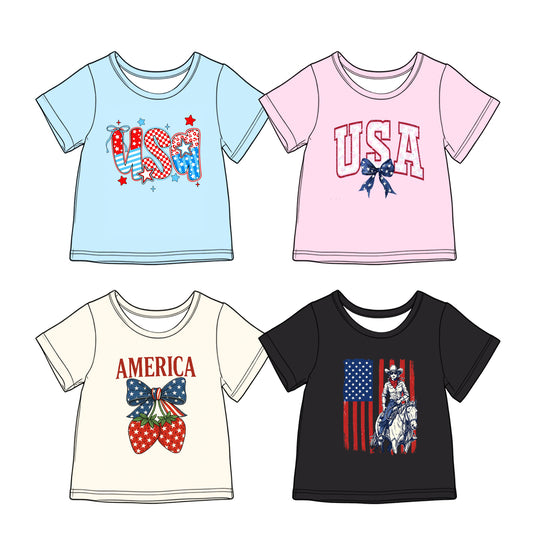 3.31 Custom moq 5 mix size Sibling Baby Short-Sleeved 4th of July Top Summer Clothing