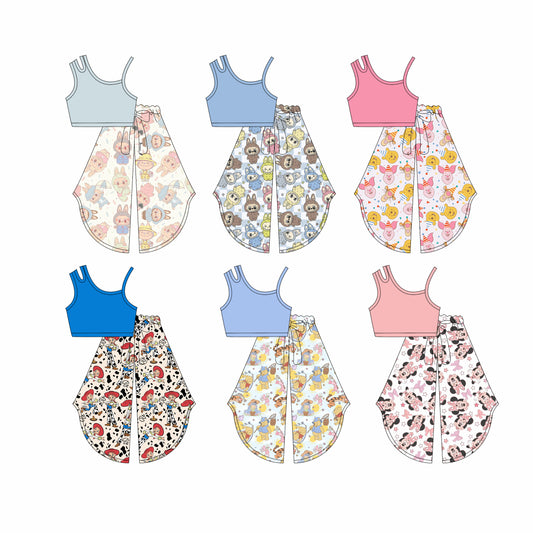 4.2 custom each style moq 5eta 4-6week Sibling Sisters baby girl short sleeve pants sets and sets 6 match family design