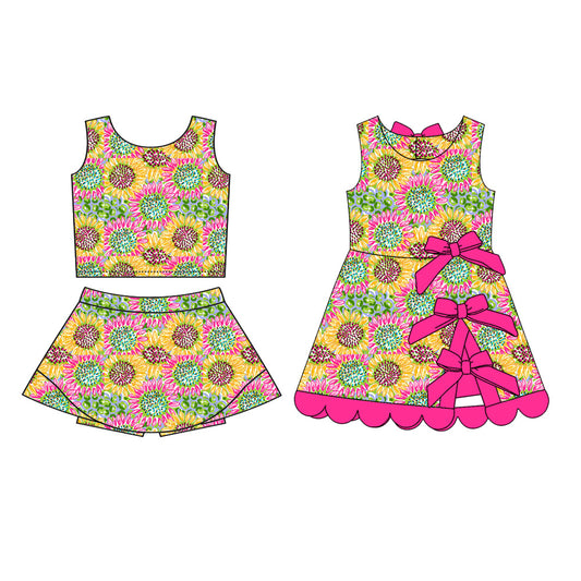 3.4 Custom moq 5 mix size Sibling Baby Girls flowers Sleeveless Top And Skirt Sets Dress Yoga Outfit