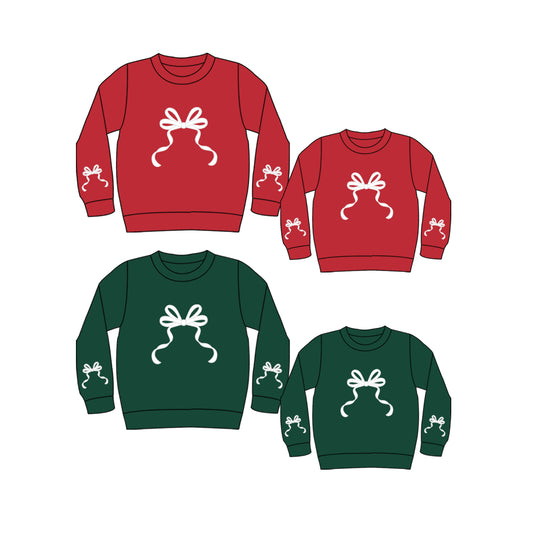25.9.14 custom each style moq 5eta 4-6week Sibling Sister bow baby long sleeve top 2 and adult top 2 match design