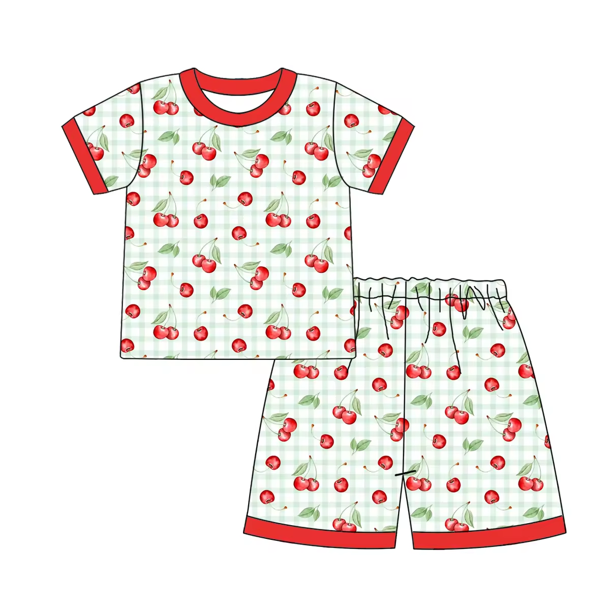 Custom moq 3 each mix size eta 6-8weeks  Fruit Cherry Light Green Plaid Mixed Set